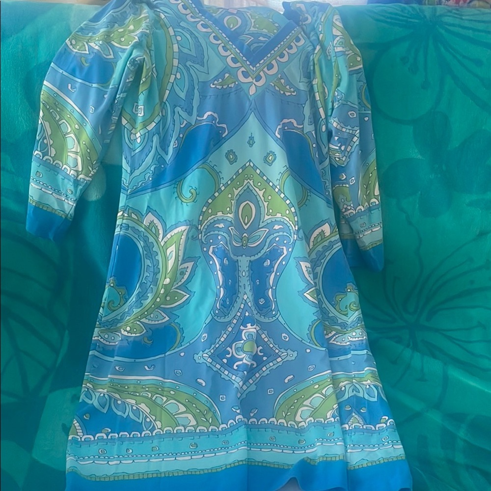 Vibrant Blue and Green Paisley Dress